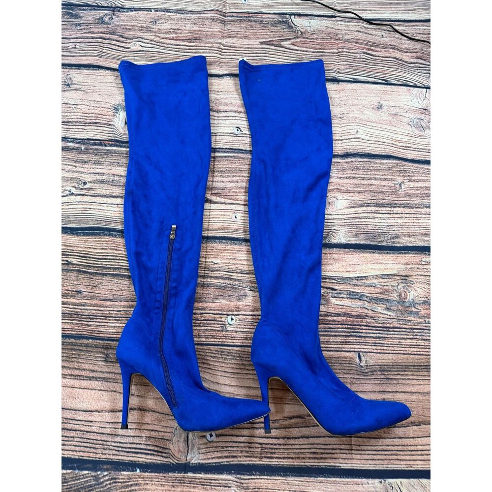 Camssoo Women's US 8.5 EU 39 Blue Knee High Stiletto Heel Boots Shoe B